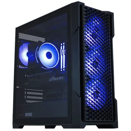Boîtier PC Gamer haute performance avec éclairage bleu néon et GeForce RTX