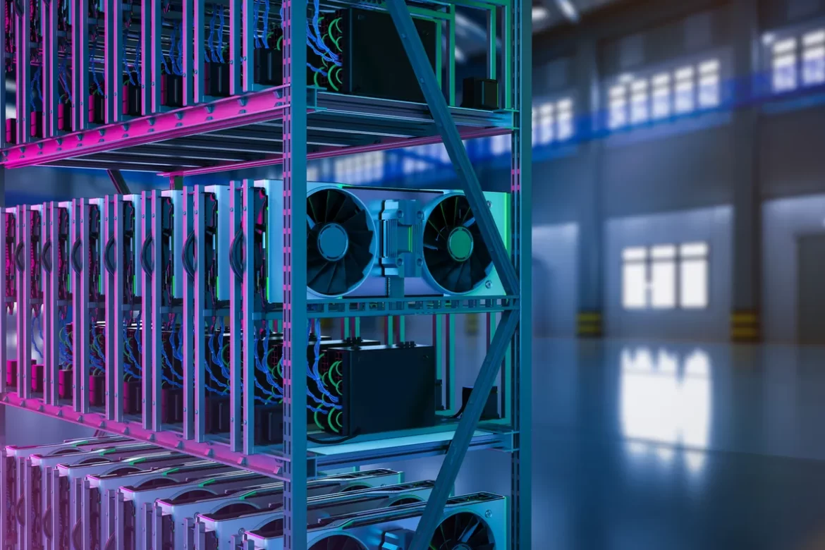 Plusieurs racks de GPU alignés dans un centre de données, illustrant la puissance de calcul indispensable à l'intelligence artificielle.